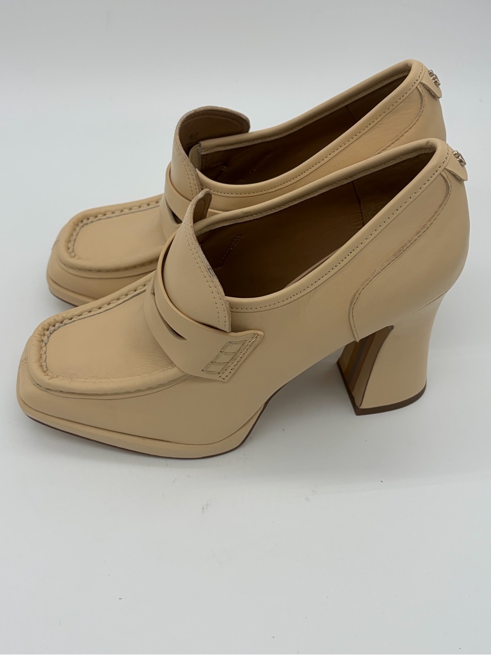 Sam Edelman Cream Block-Heel Penny Loafers - Picture 4 of 9